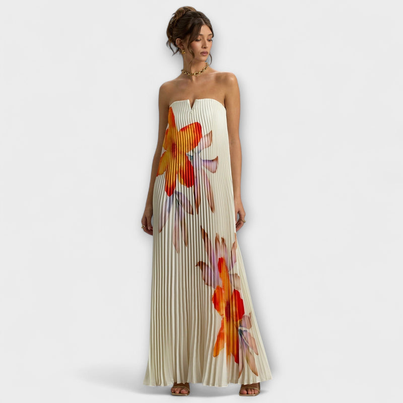 Mišela - Maxi Soft Sweetheart Dress with Orange Flowers