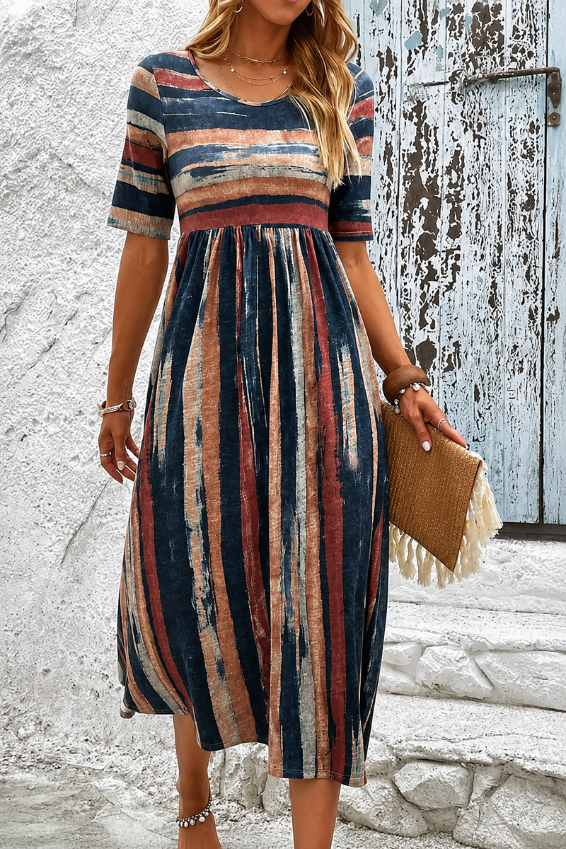 Noelle | Raidallinen Vatsaa Piilottava Midi Mekko