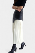 Noelle | Asymmetric Maxi Dress in Chiffon and Faux Leather