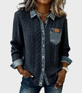 Mia | Knitted Cardigan with Denim Details